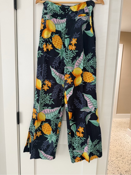 Maeve Pants - Maeve Navy Wide-Leg Tropical Print Pants